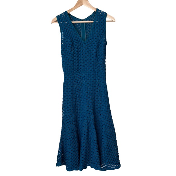 Anthropologie Tracy Reese Teal Blue Godet Knit Dress Fit Flare size Small - Picture 2 of 11